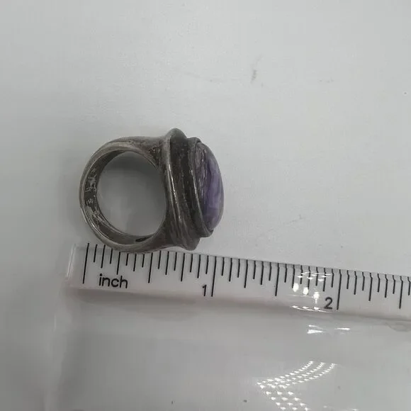 925 Sterling Silver Purple Charoite Oval Ring Sz 6.25 Pinky Heavy Tested GIFT - Picture 13 of 14